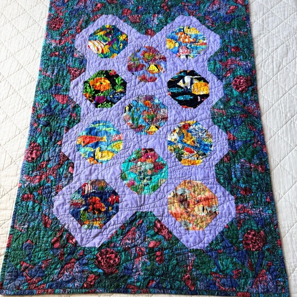 Ocean Quilt 30x40 Wall Hanging Coastal Fish Handmade CA